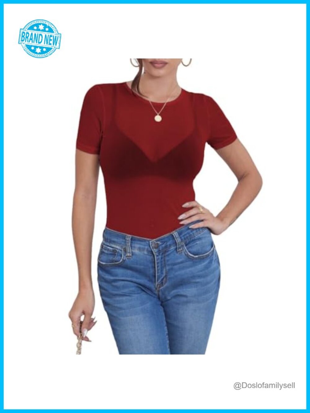 Sheer Mesh Short Sleeve Slim Fit Crew Neck Top